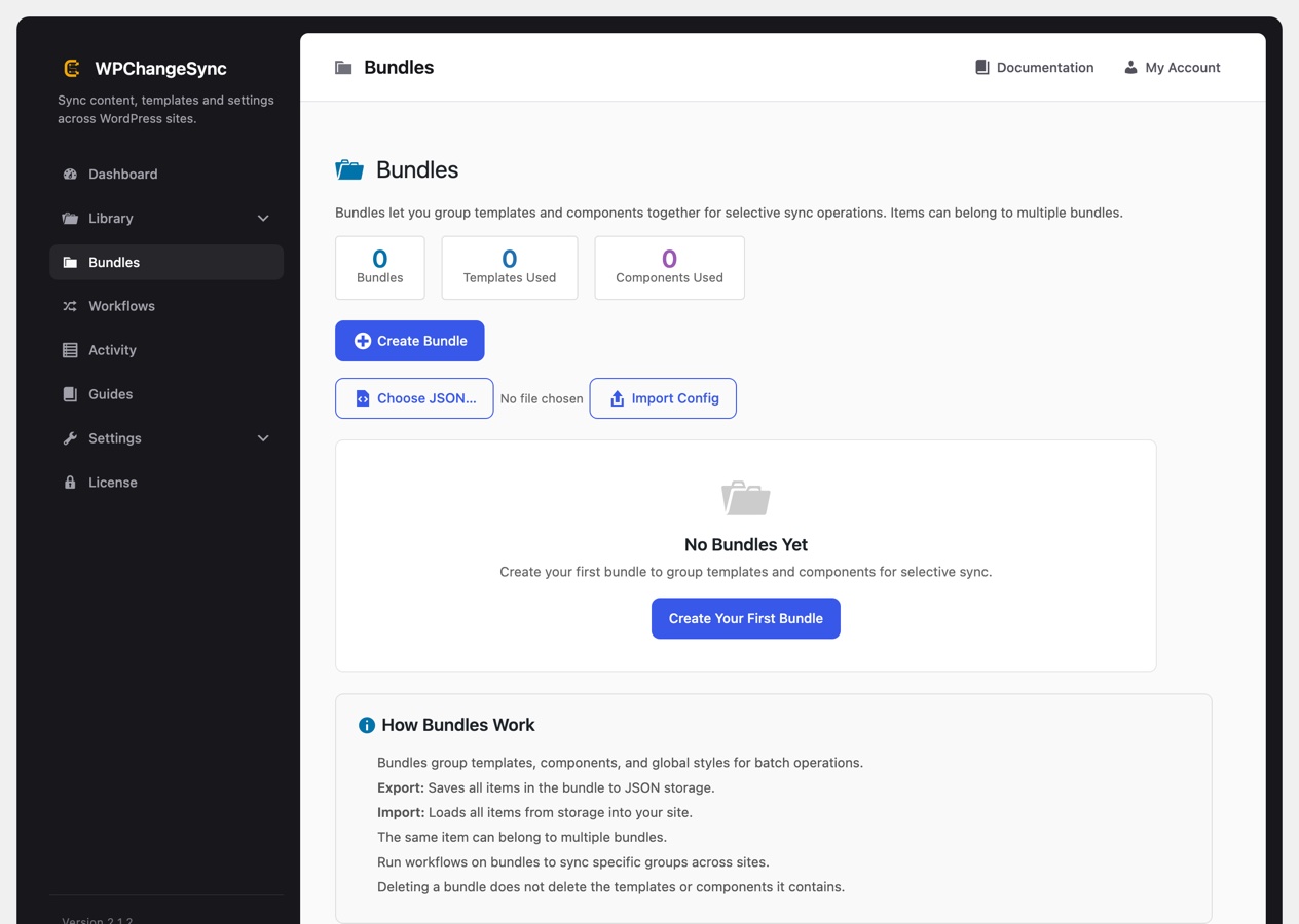 The Bundles screen with the create and import options