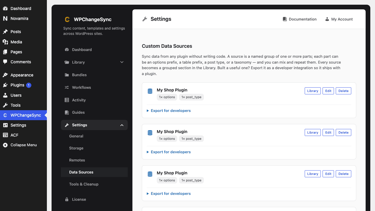 WPChangeSync → Settings → Data Sources