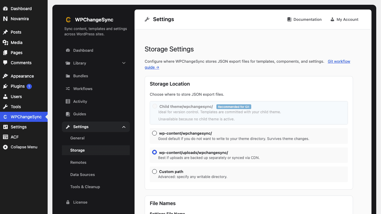 Settings — storage & remotes